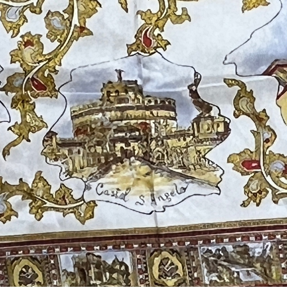 Vintage Roma Gold and White Landmark Souvenir Scarf - Picture 6 of 9